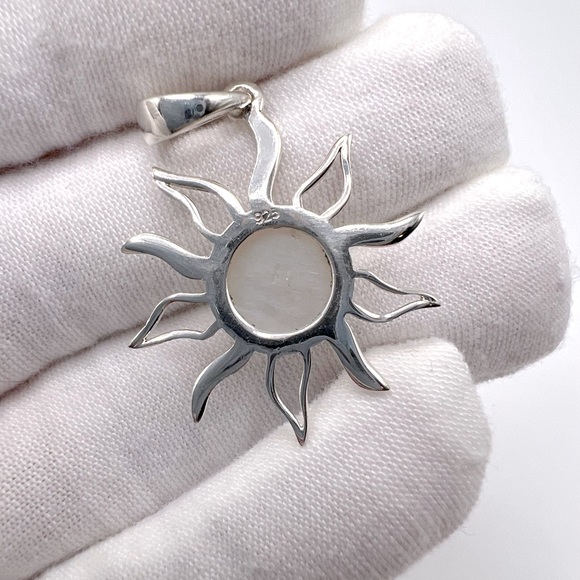 Rainbow Moonstone Sun Gemstone .925 Sterling Silver Sun Pendant - Picture 13 of 16